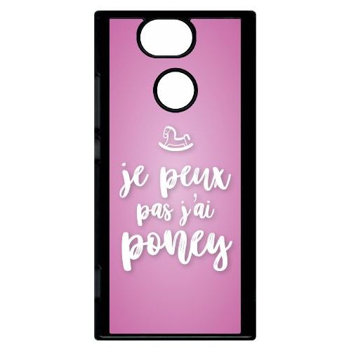Coque Pour Smartphone - Je Peux Pas Jai Poney Fond Rose Pale - Compatible Avec Sony Xperia Xa2 - Plastique - Bord Noir