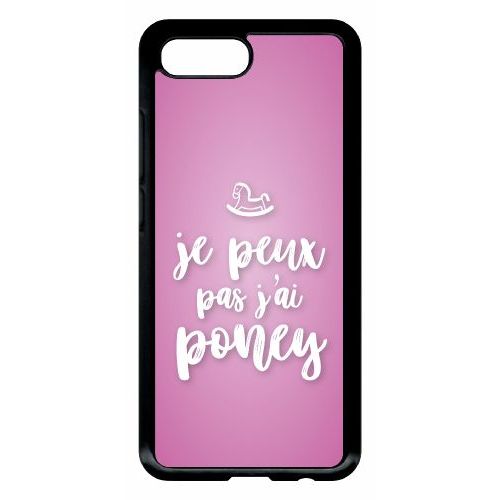 Coque Pour Smartphone - Je Peux Pas Jai Poney Fond Rose Pale - Compatible Avec Honor 10 - Plastique - Bord Noir