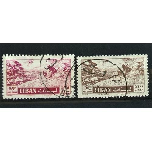 Liban, Timbres-Poste Aérienne Y & T N° 141 Et 142 Oblitérés Ski, 1957