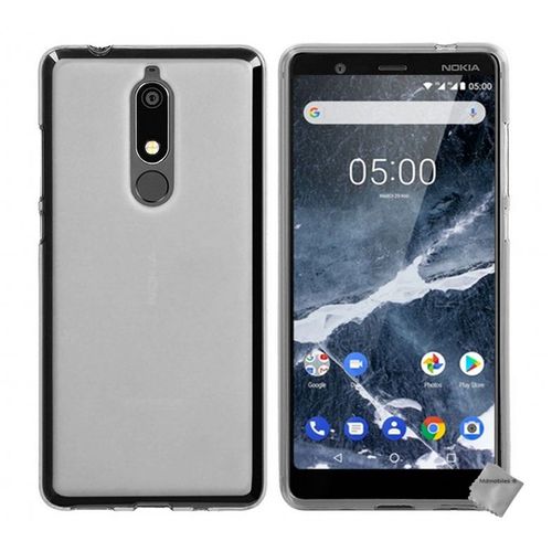 Housse Etui Coque Pochette Silicone Gel Fine Pour Nokia 5.1 (2018) + Film Ecran - Blanc Transparent