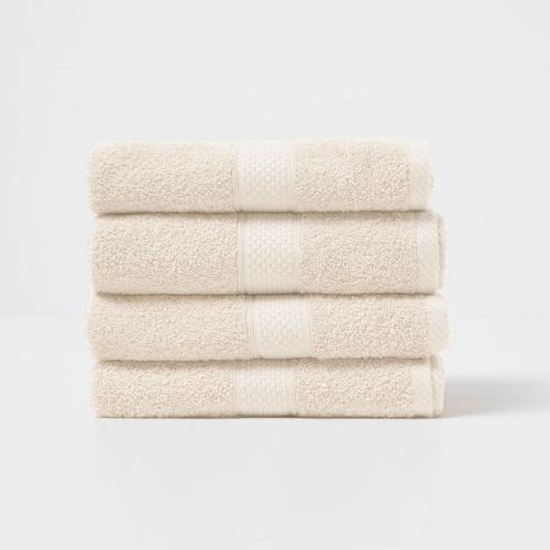 Lot De 4 Serviettes De Toilette 100% Coton Crème, 50 X 90 Cm