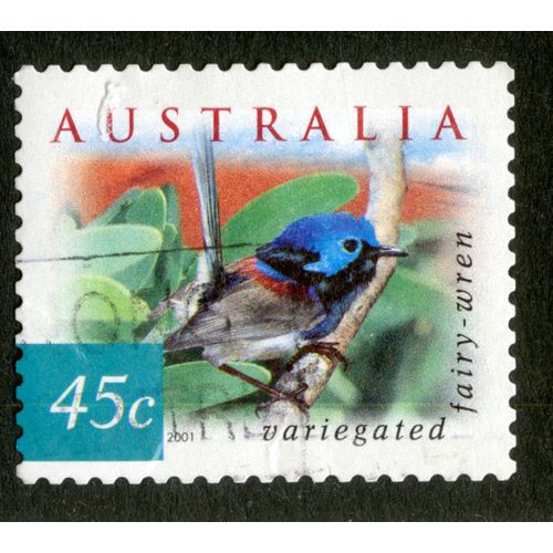 Timbre Oblitéré Australia, Variegated Fairy-Wren, 2001, 45 C