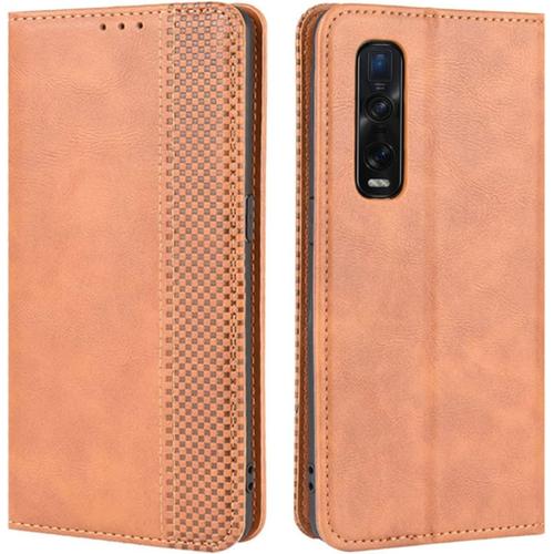 Coque Pour Oppo Find X2 Pro Housse À Rabat En Retro Pu Cuir Flip Cover Case Antichoc Magnétique Portefeuille Etui Pour Oppo Find X2 Pro Coque Marron