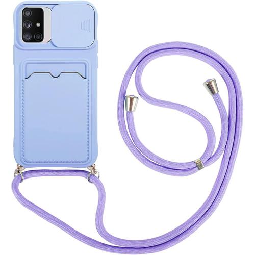 Coque Pour Samsung Galaxy A71 4g Avec 2 Pièces Protection Écran,Avec Lentille Coulissante Antidérapant Couverture, Avec Cordon Case Tpu Bumper-Mauve