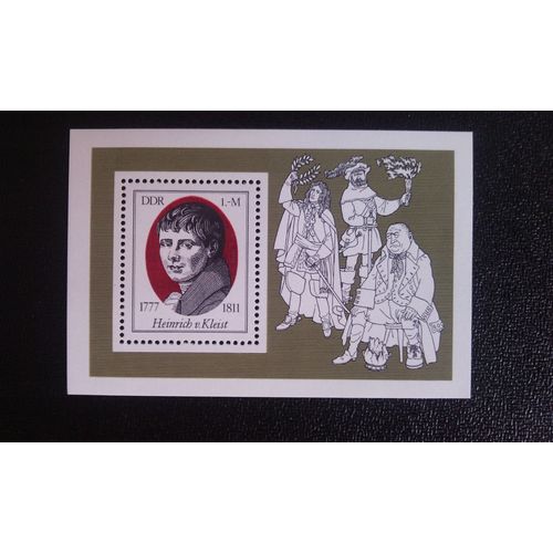 Timbre Allemagne De L'est (Ddr/Rda) Yt Bf 48 Heinrich Von Kleist (1777-1811), Poète Et Journaliste Allemand 1977