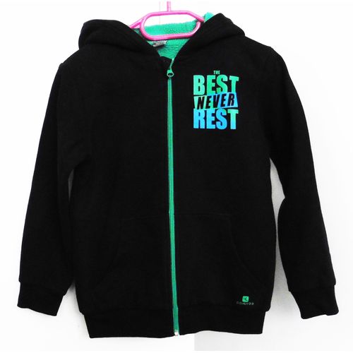 Sweat Noir À Capuche Et Zip. Polaire. Décathlon. Polyester. Coton. Taille 10 Ans