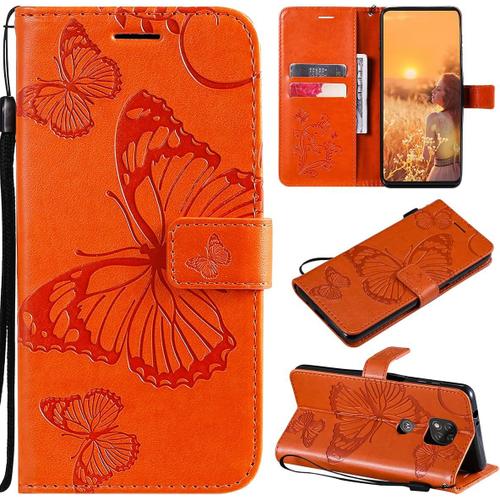 Étui Pour Motorola Moto G Power 2021 6 6 Pouces Pu Cuir Couverture Magnétique Housse Conception En Relief De Papillon Stent Fonction Flip Cuir Orange