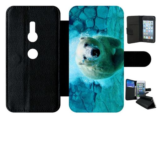 Etui À Rabat Xperia Xz2 - Gros Ours Blanc Plongee - Simili-Cuir - Noir