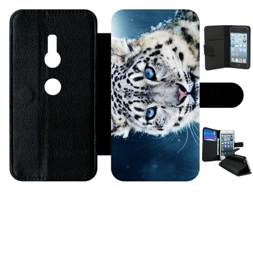 Etui À Rabat Xperia Xz2 - Tigre Blanc Yeux Bleus - Simili-Cuir - Noir