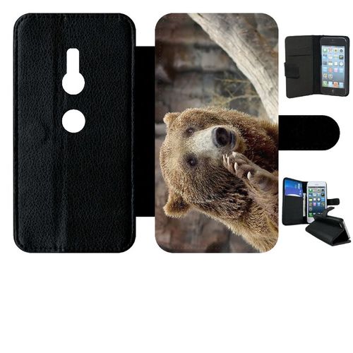 Etui À Rabat Xperia Xz2 - Gros Ours Brun - Simili-Cuir - Noir