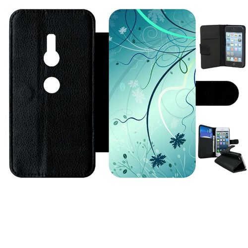 Etui À Rabat Xperia Xz2 - Abstrait Turquoise Fleur - Simili-Cuir - Noir