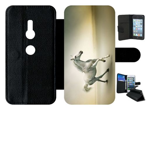 Etui À Rabat Xperia Xz2 - Cheval Blanc En Course - Simili-Cuir - Noir