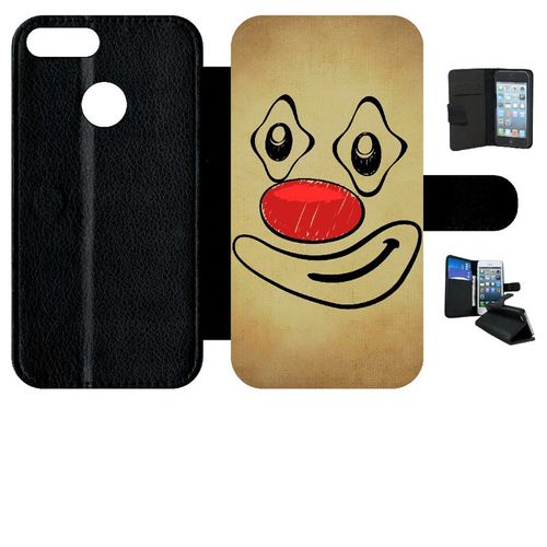 Etui À Rabat Honor 9 Lite - Smiley Clown Nez Rouge - Simili-Cuir - Noir