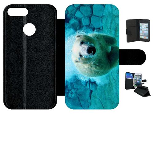 Etui À Rabat Honor 9 Lite - Gros Ours Blanc Plongee - Simili-Cuir - Noir