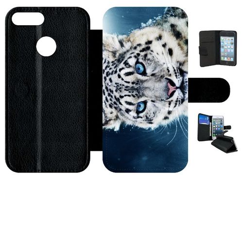 Etui À Rabat Honor 9 Lite - Tigre Blanc Yeux Bleus - Simili-Cuir - Noir