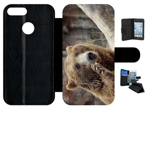 Etui À Rabat Honor 9 Lite - Gros Ours Brun - Simili-Cuir - Noir
