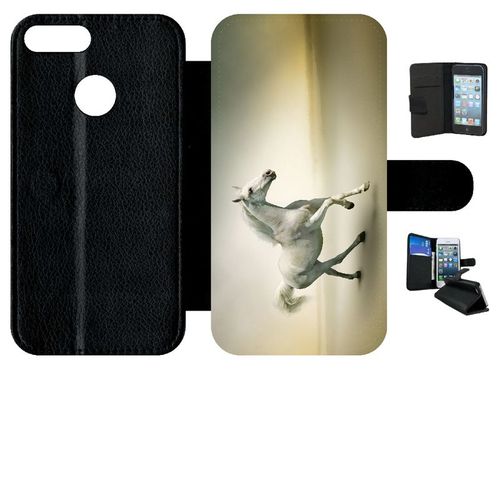 Etui À Rabat Honor 9 Lite - Cheval Blanc En Course - Simili-Cuir - Noir