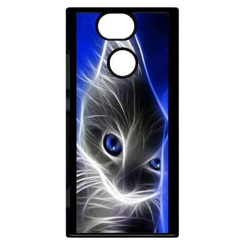 Coque Pour Smartphone - Chat Eyes Blue - Compatible Avec Sony Xperia Xa2 - Plastique - Bord Noir