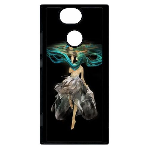 Coque Pour Smartphone - Manga Fille Cheveux Bleu - Compatible Avec Sony Xperia Xa2 - Plastique - Bord Noir