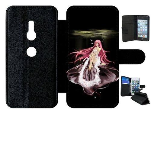 Etui A Rabat - Manga Fille Cheveux Rose - Compatible Avec Sony Xperia Xz2 - Simili-Cuir - Bord Noir