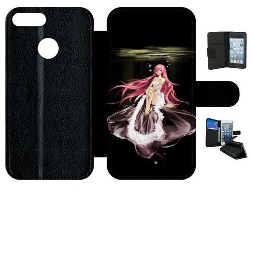 Etui A Rabat - Manga Fille Cheveux Rose - Compatible Avec Honor 9 Lite - Simili-Cuir - Bord Noir