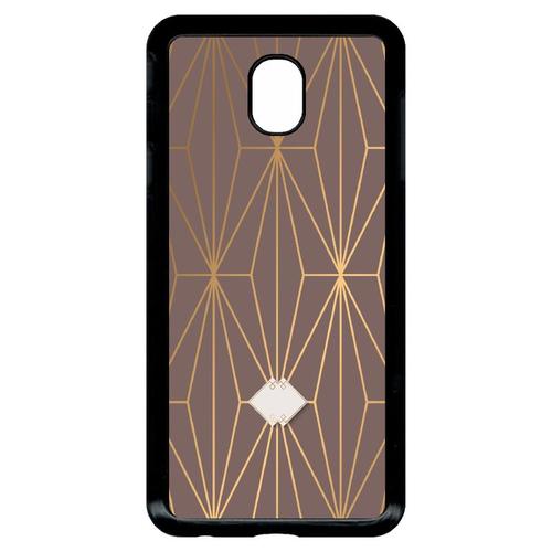 Coque Pour Smartphone - Losange Geometrique Beige Et Or - Compatible Avec Samsung Galaxy J7 (2018) - Plastique - Bord Noir