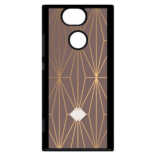 Coque Pour Smartphone - Losange Geometrique Beige Et Or - Compatible Avec Sony Xperia Xa2 - Plastique - Bord Noir