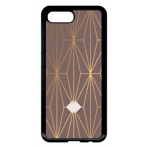 Coque Pour Smartphone - Losange Geometrique Beige Et Or - Compatible Avec Honor 10 - Plastique - Bord Noir