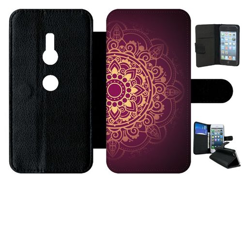 Etui A Rabat - Oriental Fond Mauve Et Or - Compatible Avec Sony Xperia Xz2 - Simili-Cuir - Bord Noir