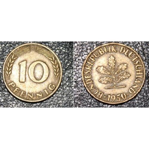 Pièce Monnaie 10 Pfenning - Allemagne - 1950 - Acier - Plaque Laiton