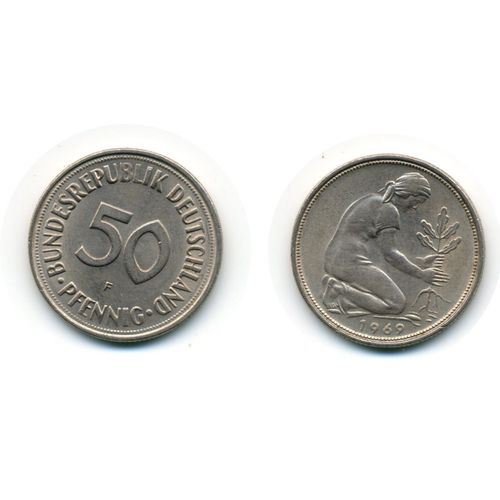 Pièce Monnaie 50 Pfenning - Allemagne - 1969 - Acier - Plaque Laiton