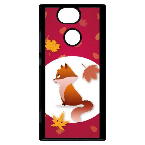 Coque Pour Smartphone - Renard Fond Rouge - Compatible Avec Sony Xperia Xa2 - Plastique - Bord Noir