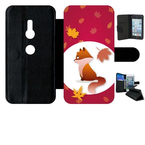 Etui A Rabat - Renard Fond Rouge - Compatible Avec Sony Xperia Xz2 - Simili-Cuir - Bord Noir