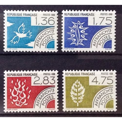 Série Préoblitérés 4 Eléments - N° 198 199 200 201 Neufs** Luxe (= Sans Trace De Charnière) - Cote 7,00 - France Année 1988 - N21889