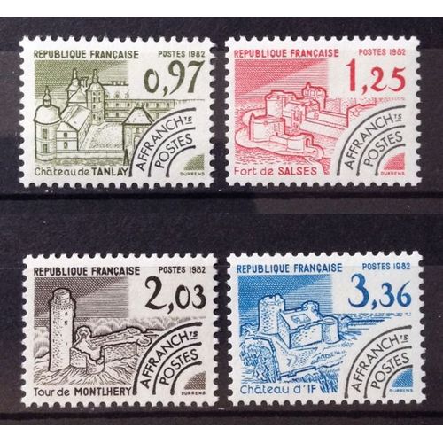 Préoblitéré Monuments Historiques Tanlay (174) + Salses (175) + Montlhéry (176) + Château D'if (177) Neufs** Luxe (= Sans Trace De Charnière) C 3,50 France Année 1982 N21930