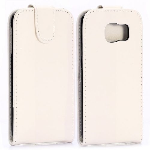 Etui Housse A Rabat Samsung Galaxy S6 Blanc White Eco-Cuir (Pu)