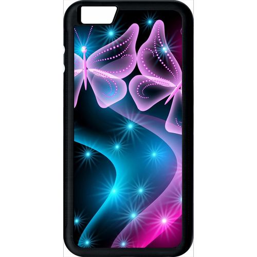 Coque Pour Smartphone - Papillons Roses - Compatible Avec Apple Iphone 6 Plus - Plastique - Bord Noir