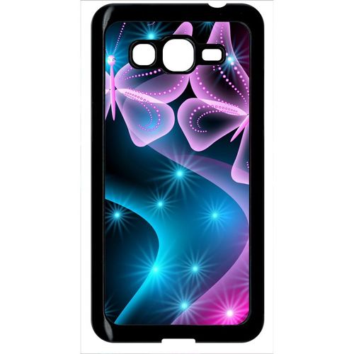 Coque Pour Smartphone - Papillons Roses - Compatible Avec Samsung Galaxy Grand Prime - Plastique - Bord Noir