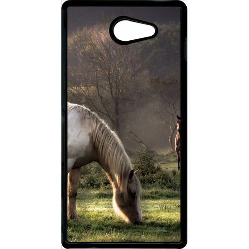 Coque Xperia M2 - Chevaux - Noir