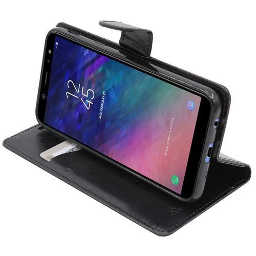 Ebeststar - Etui Samsung Galaxy A6 2018 Sm-A600f Coque Portefeuille Pu Cuir, Noir [Dimensions Precises Smartphone : 149.9 X 70.8 X 7.7 Mm, Écran 5.6'']