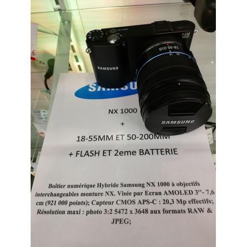 Samsung NX1000 hybride 20.3 mpix + objectif 18-55 + objectif 50-200 + Flash