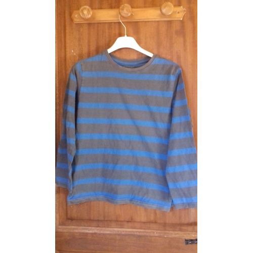 Tee Shirt Manches Longues Rayé Gris Et Bleu In Extenso 12 Ans