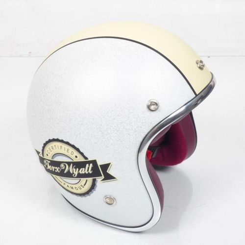 Casque Bol Jet Torx Wyatt Blanc Beige Mat Taille Xs Moto Scooter Cyclo Custom