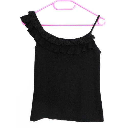 Top Noir En Maille. Encolure En Crochet. Mango. Viscose. Elasthanne. Taille 36