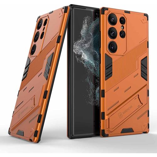 Coque Pour Samsung Galaxy S23 Ultra 5g, Étui Souple Silicone Tpu/Antichoc Pc Housse Ave Support Caché, Stile Punk Bumper Protection Case Cover, Orange