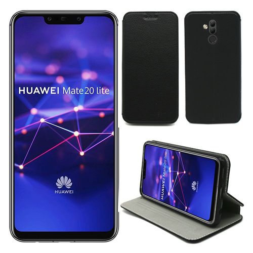 Huawei Mate 20 Lite : Etui Luxe Noir Ultra Slim Cuir Style Avec Stand - Housse Coque De Protection Smartphone 2018 - Accessoires Pochette Case !