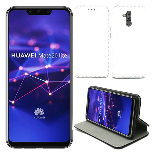 Huawei Mate 20 Lite : Etui Luxe Blanc Ultra Slim Cuir Style Avec Stand - Housse Coque De Protection Smartphone 2018 - Accessoires Pochette Case !