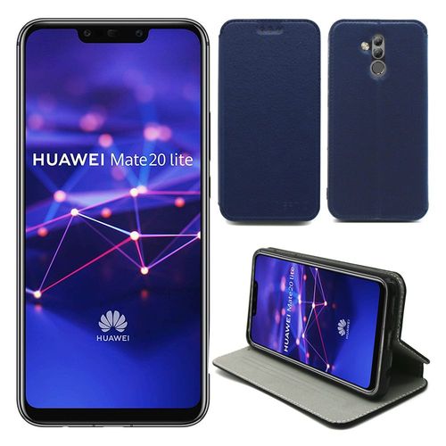 Huawei Mate 20 Lite : Etui Luxe Bleu Ultra Slim Cuir Style Avec Stand - Housse Coque De Protection Smartphone 2018 - Accessoires Pochette Case !