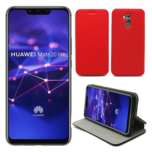 Huawei Mate 20 Lite : Etui Luxe Rouge Ultra Slim Cuir Style Avec Stand - Housse Coque De Protection Smartphone 2018 - Accessoires Pochette Case !