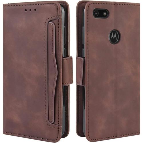 Coque Pour Motorola Moto E6 Play Housse À Rabat En Premium Pu Cuir Flip Cover Case Antichoc Portefeuille Etui Pour Motorola Moto E6 Play Coque Marron